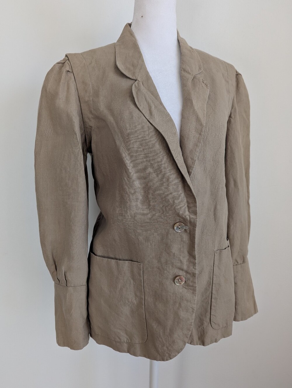 Christian Dior Sportswear Linen Peasant Sleeve Cuffed Blazer Jacket Khaki Tan